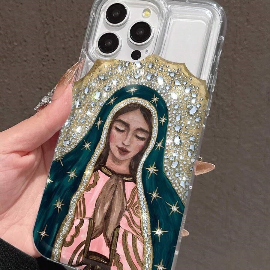Christianartworkshop Coque de téléphone artistique représentant la Vierge de Guadalupe et ornée d'un halo de cristal : un rappel de la grâce céleste - iPhone 7 - image 0