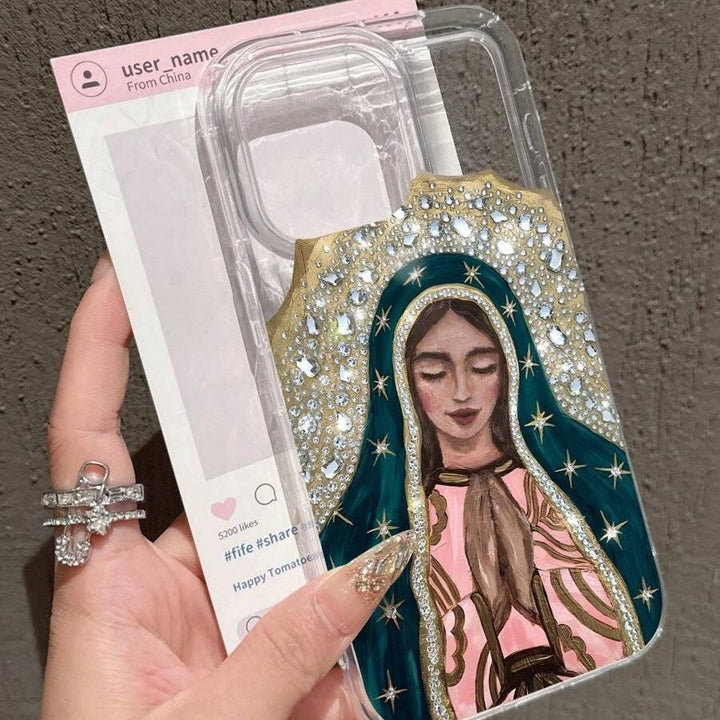 Christianartworkshop Coque de téléphone artistique représentant la Vierge de Guadalupe et ornée d'un halo de cristal : un rappel de la grâce céleste - image 3