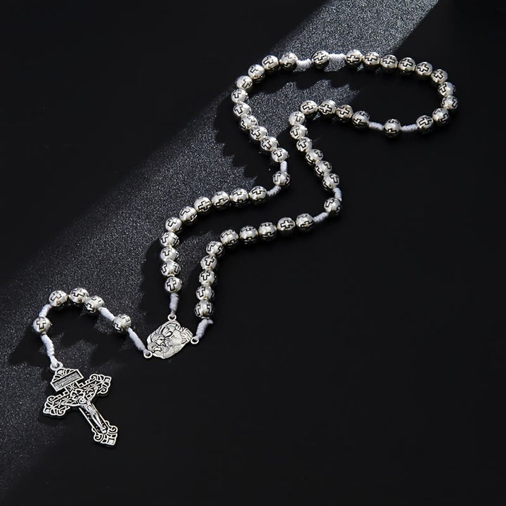 Christianartworkshop Chapelet du Centre de la Sainte Famille avec crucifix et grains gravés d'une croix : un symbole de dévotion sacrée - image 1