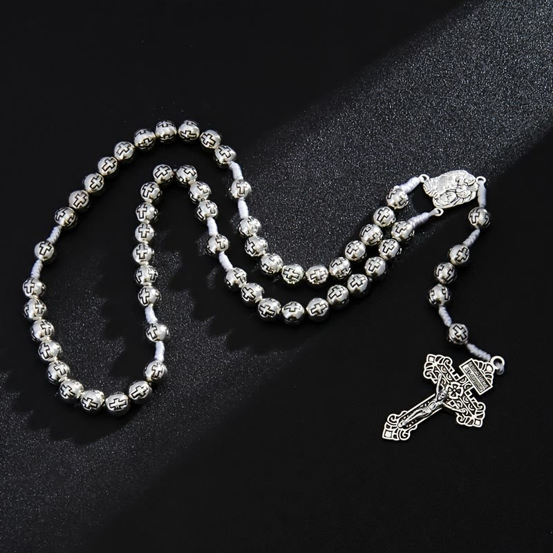 Christianartworkshop Chapelet du Centre de la Sainte Famille avec crucifix et grains gravés d'une croix : un symbole de dévotion sacrée - image 4