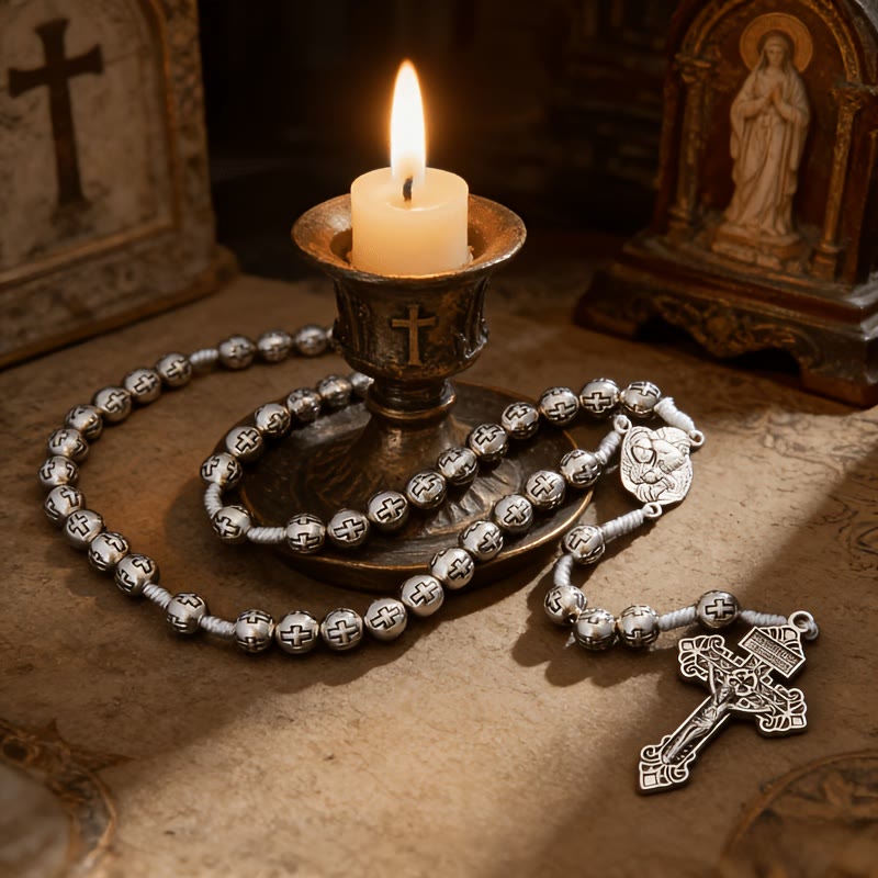 Christianartworkshop Chapelet du Centre de la Sainte Famille avec crucifix et grains gravés d'une croix : un symbole de dévotion sacrée - image 2