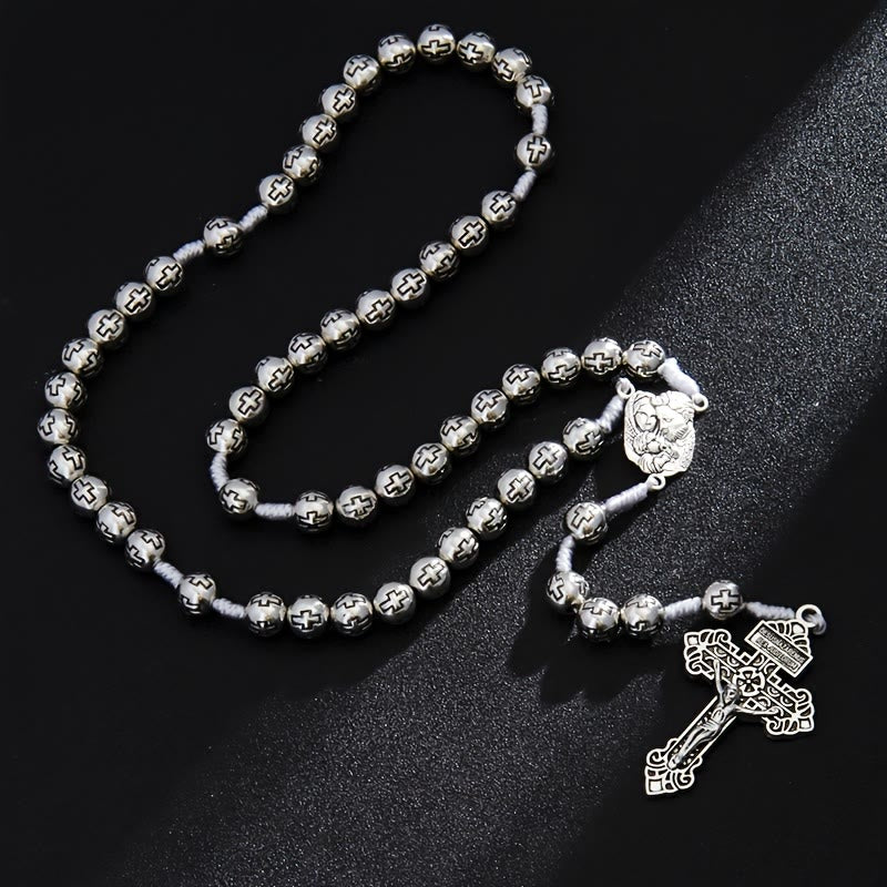 Christianartworkshop Chapelet du Centre de la Sainte Famille avec crucifix et grains gravés d'une croix : un symbole de dévotion sacrée - image 3