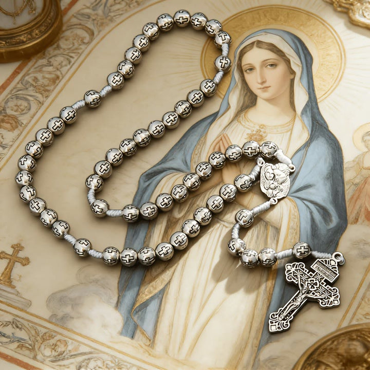 Christianartworkshop Chapelet du Centre de la Sainte Famille avec crucifix et grains gravés d'une croix : un symbole de dévotion sacrée - Sainte Famille et crucifix - image 0