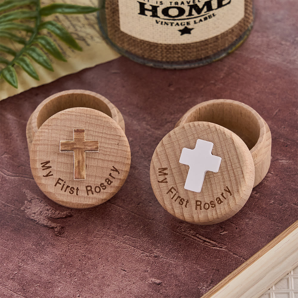 Christianartworkshop Ma première boîte à souvenirs en bois pour chapelet avec emblème de croix : un symbole de commencements sacrés - image 1