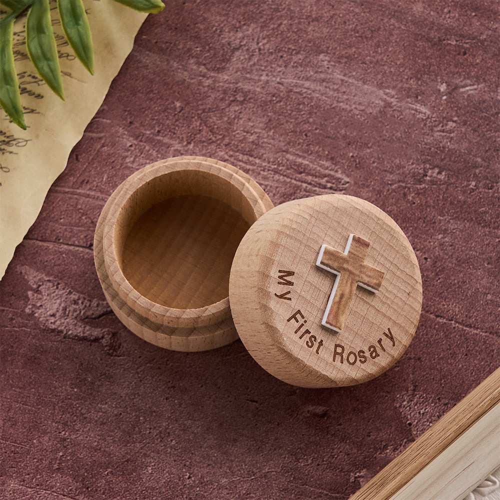 Christianartworkshop Ma première boîte à souvenirs en bois pour chapelet avec emblème de croix : un symbole de commencements sacrés - Brun - image 4