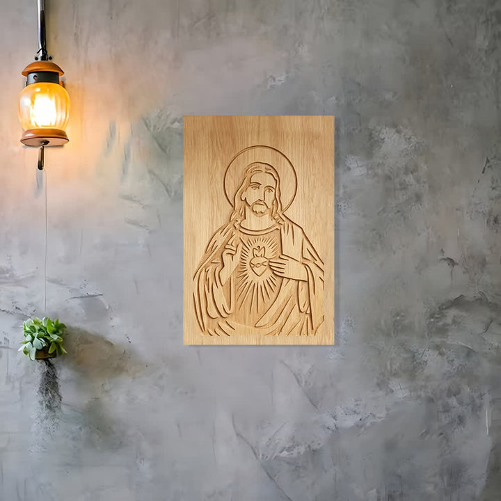 Christianartworkshop Décoration murale rustique en bois représentant le Sacré-Cœur de Jésus pour la maison, grâce - image 2