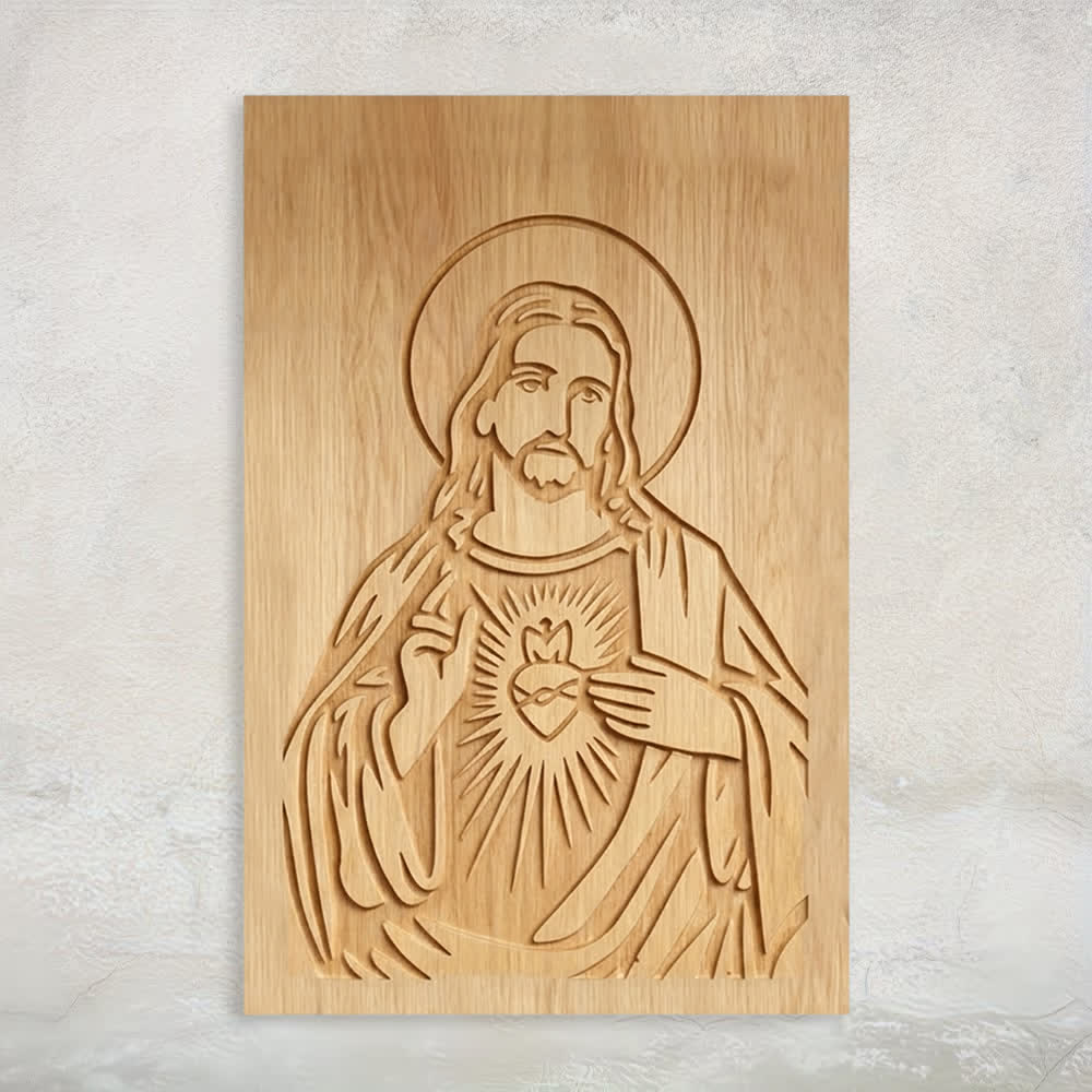 Christianartworkshop Décoration murale rustique en bois représentant le Sacré-Cœur de Jésus pour la maison, grâce - 12,99″ 19,69″ 0,20″ / 33*50*0,5 cm - image 0