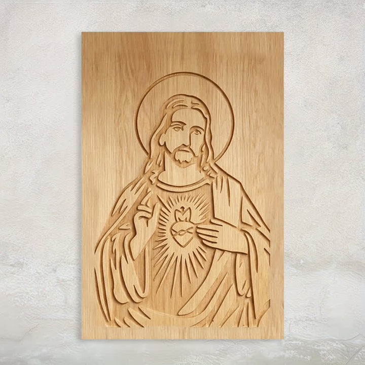 Christianartworkshop Décoration murale rustique en bois représentant le Sacré-Cœur de Jésus pour la maison, grâce - 12,99″ 19,69″ 0,20″ / 33*50*0,5 cm - image 0