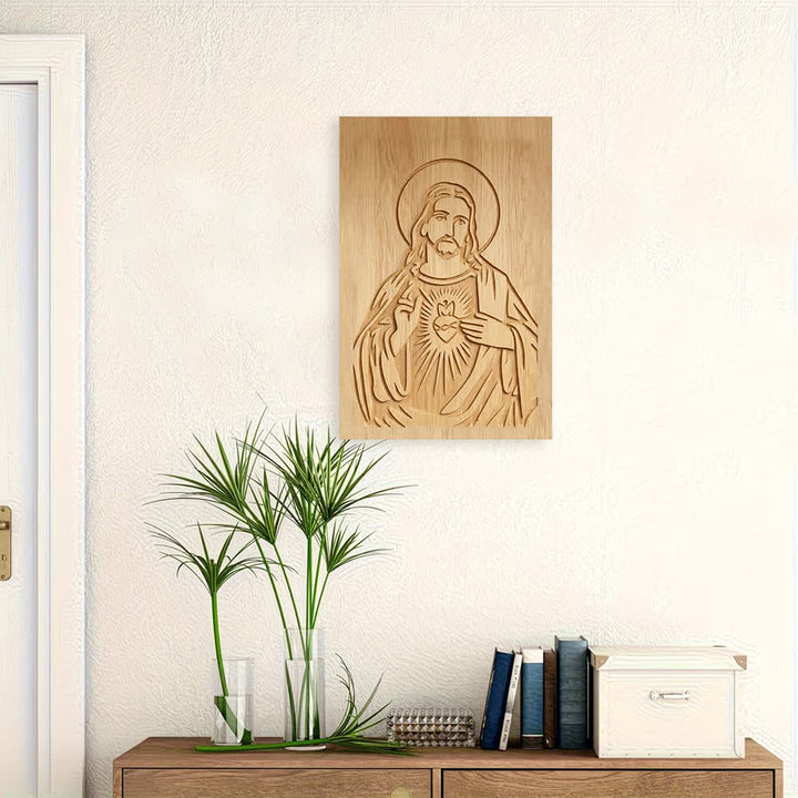 Christianartworkshop Décoration murale rustique en bois représentant le Sacré-Cœur de Jésus pour la maison, grâce - image 3