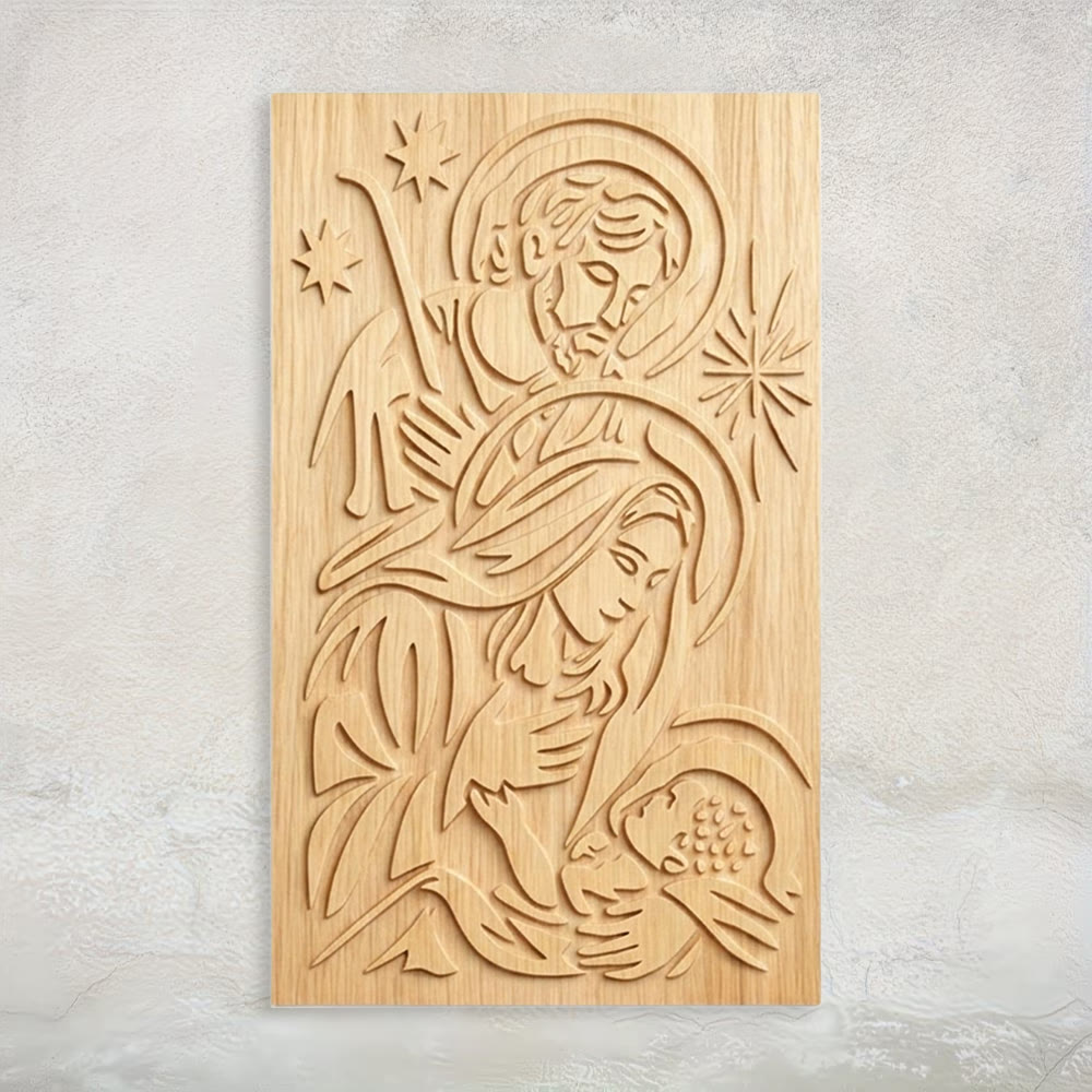 Christianartworkshop Plaque en bois minimaliste représentant une crèche : un rappel de la grâce et de la paix célestes - 12''*19.69''*0.2''/30.5*50*0.5cm - image 0