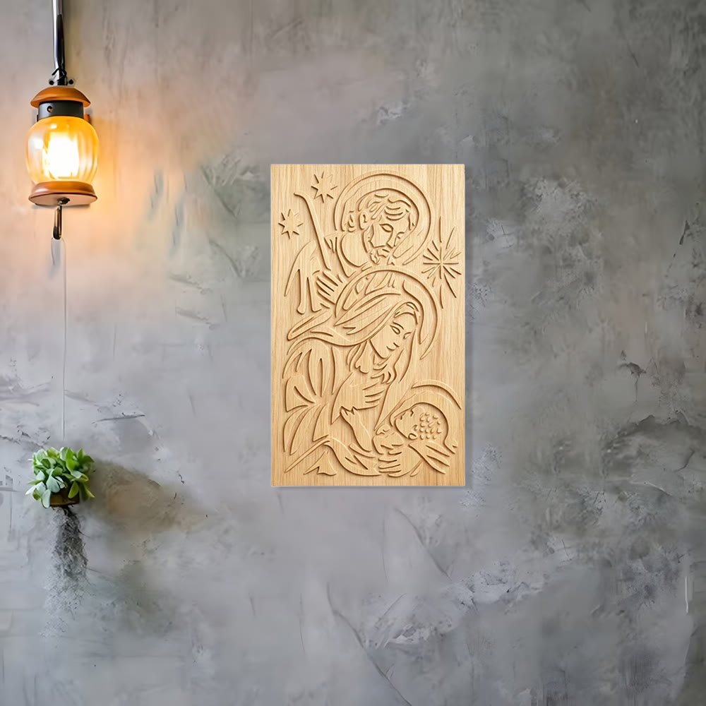 Christianartworkshop Plaque en bois minimaliste représentant une crèche : un rappel de la grâce et de la paix célestes - image 1