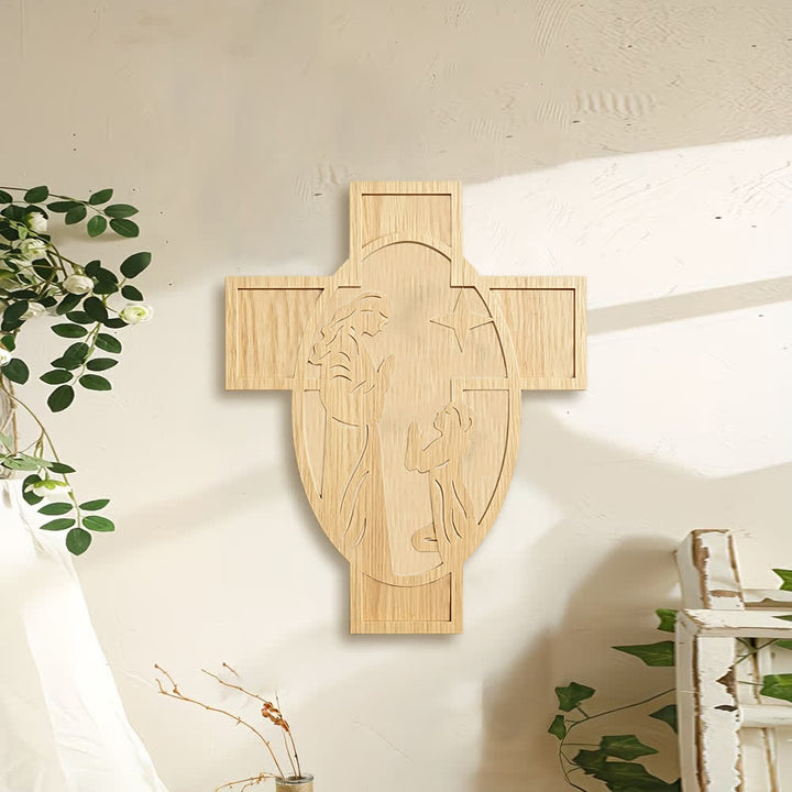 Christianartworkshop Croix en bois représentant une crèche : un rappel de l’amour de Dieu - image 1