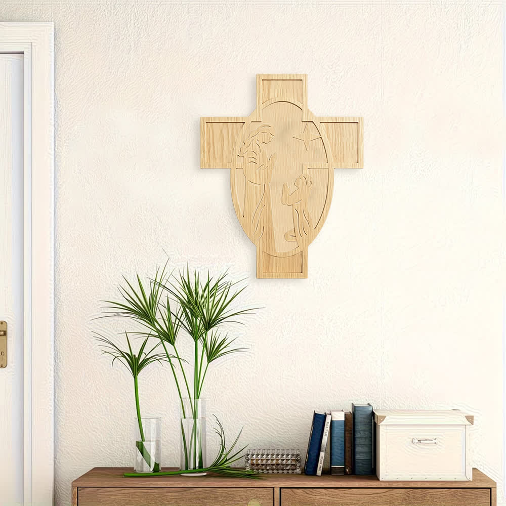Christianartworkshop Croix en bois représentant une crèche : un rappel de l’amour de Dieu - image 3