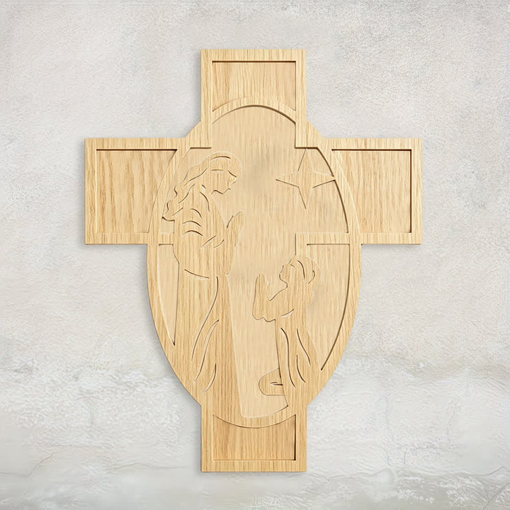 Christianartworkshop Croix en bois représentant une crèche : un rappel de l’amour de Dieu - 15,75″ 19,69″ 0,20″ / 40*50*0,5 cm - image 0