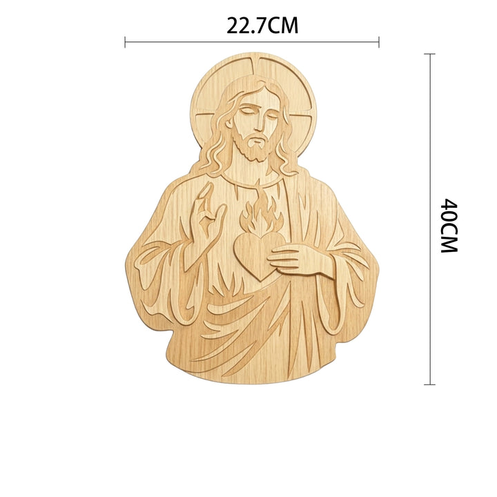 Christianartworkshop Décoration murale en bois sculpté du Sacré-Cœur de Jésus : un symbole de l'amour divin - 8,94''*15,75''*0,2'/22,7*40*0,5 cm - image 4