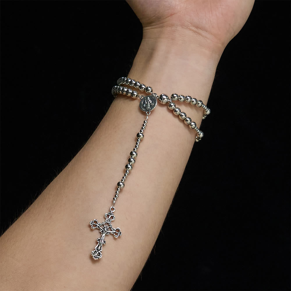 Bracelet chapelet magnétique argenté sacré Christianartworkshop : 2 en 1, prière et bracelet - image 1