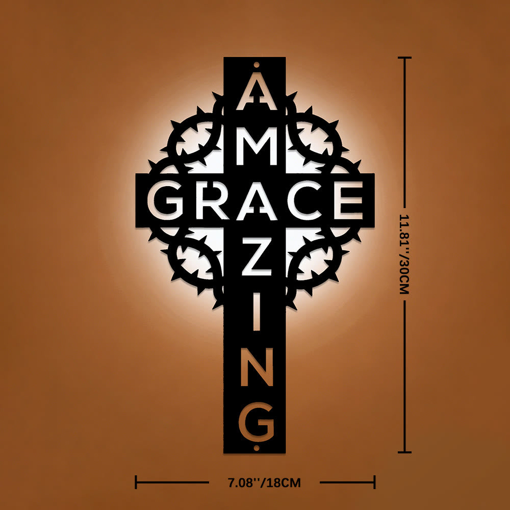 Christianartworkshop Couronne d'épines Amazing Grace, décoration murale en métal en forme de croix : un témoignage d'amour rédempteur - 11,81''*7,09''*0,04"/30*18*0,1 cm - image 5