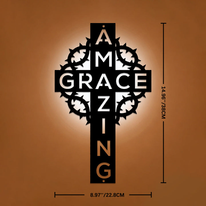 Christianartworkshop Couronne d'épines Amazing Grace, décoration murale en métal en forme de croix : un témoignage d'amour rédempteur - 14,96''*8,98''*0,04"/38*22,8*0,1 cm - image 6