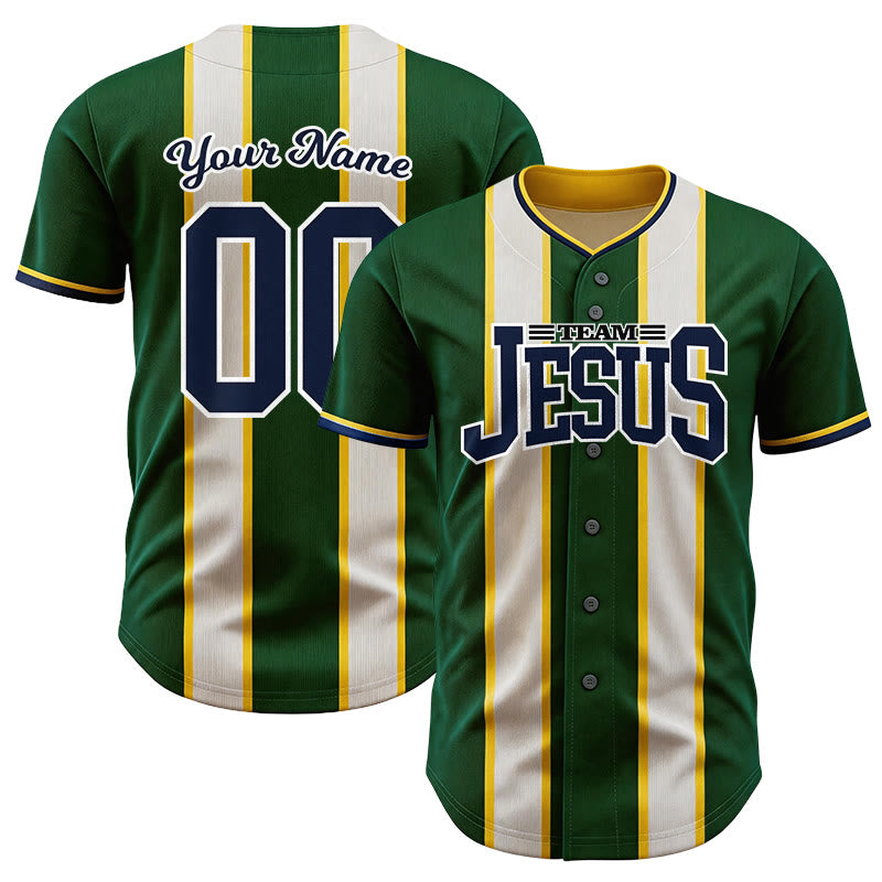 Christianartworkshop Maillot de baseball rayé à boutons personnalisé avec nom et numéro de l'équipe Jesus - 5XL - Nom et numéro personnalisés - image 0