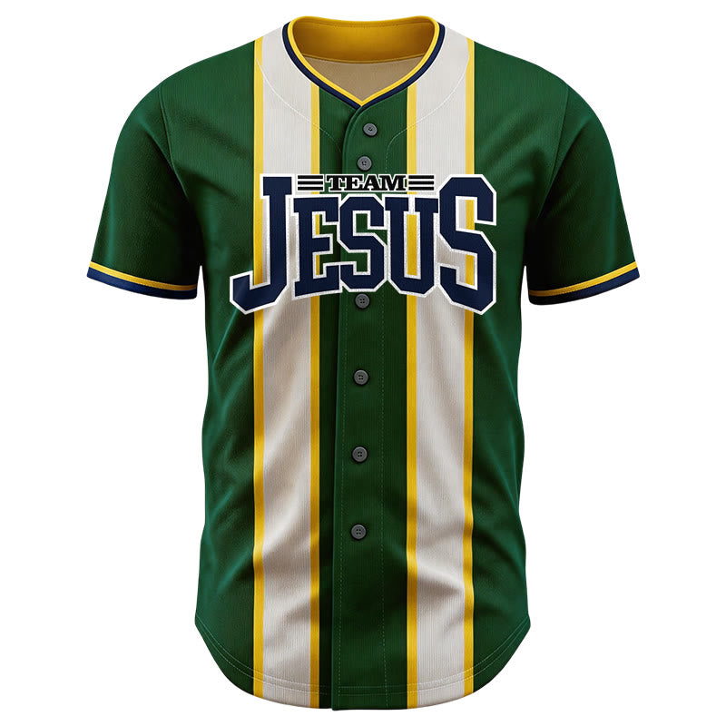 Christianartworkshop Maillot de baseball rayé à boutons personnalisé avec nom et numéro de l'équipe Jesus - image 1