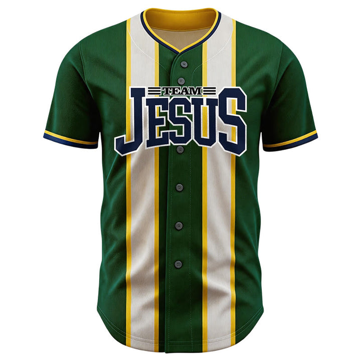 Christianartworkshop Maillot de baseball rayé à boutons personnalisé avec nom et numéro de l'équipe Jesus - image 1