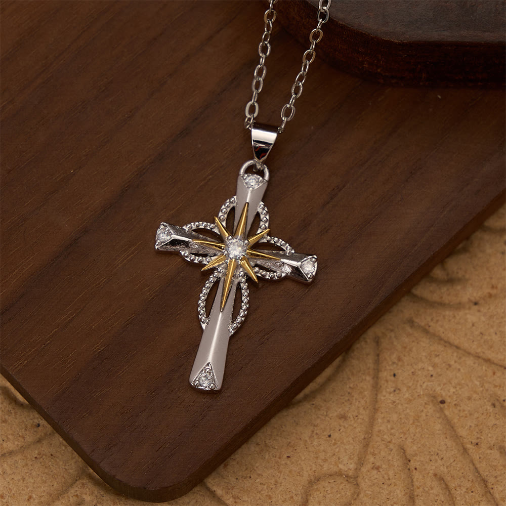 Christianartworkshop Collier pendentif croix en zircon incrusté d'une étoile de Bethléem bicolore : un symbole de lumière divine. - image 1