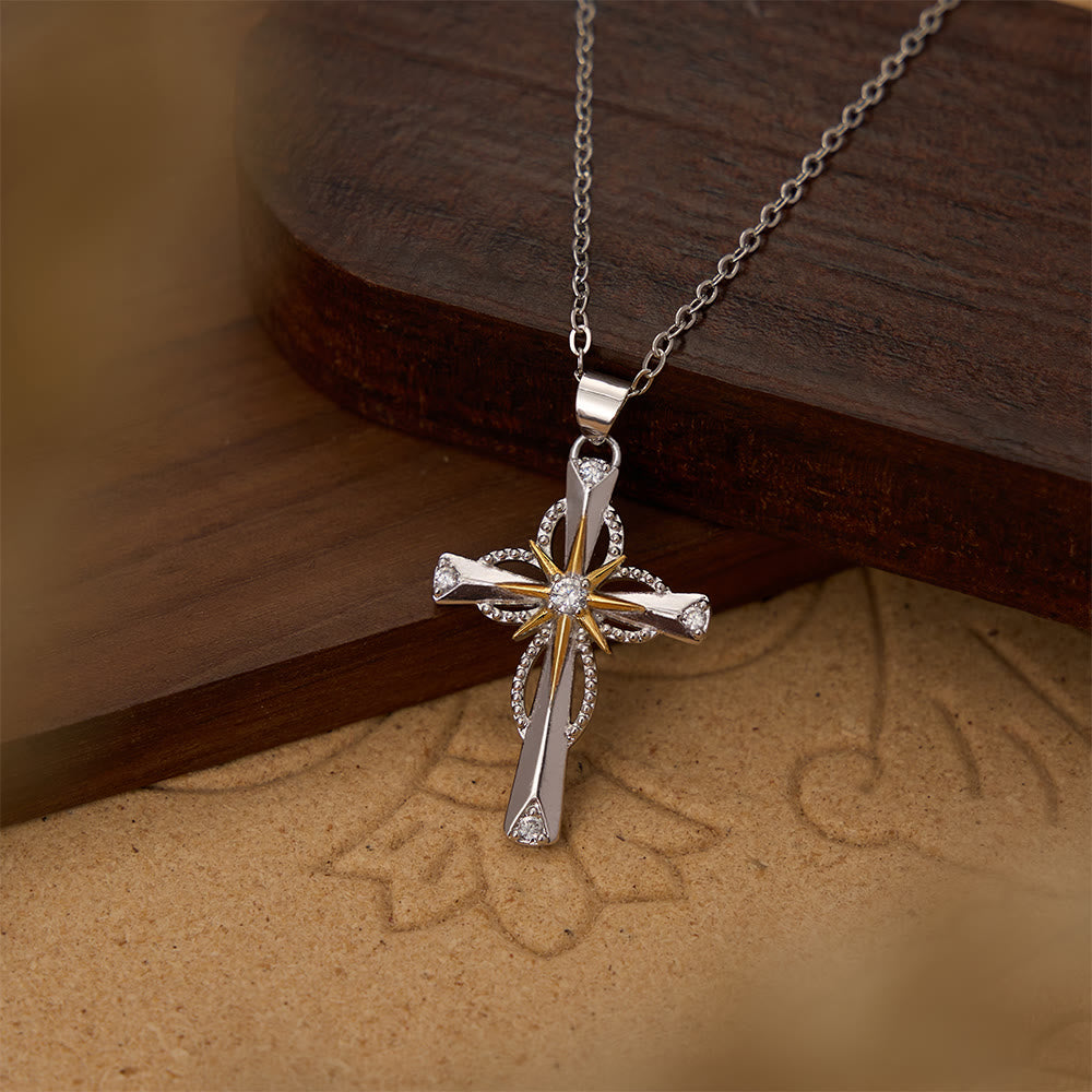 Christianartworkshop Collier pendentif croix en zircon incrusté d'une étoile de Bethléem bicolore : un symbole de lumière divine. - Croix et étoile de Bethléem - image 0