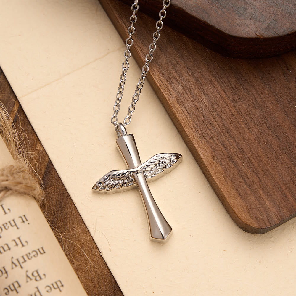 Christianartworkshop Collier pendentif croix en forme d'aile d'ange texturée, disponible en trois finitions : un symbole d'amour protecteur divin - Argent - image 3