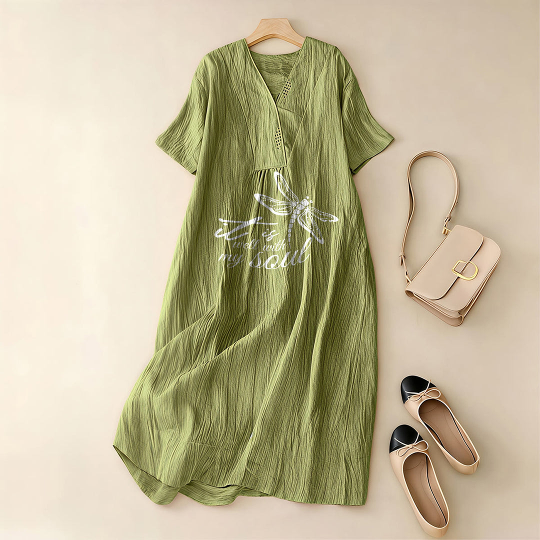 Christianartworkshop Robe midi d'été à manches courtes et col en V avec motif libellule et verset de foi Faith - image 17