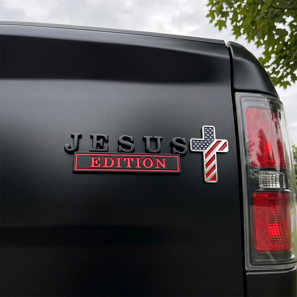 Christianartworkshop Insigne de voiture en métal 3D « Jésus » avec croix à motif drapeau américain : un symbole de foi et d'honneur national - image 7