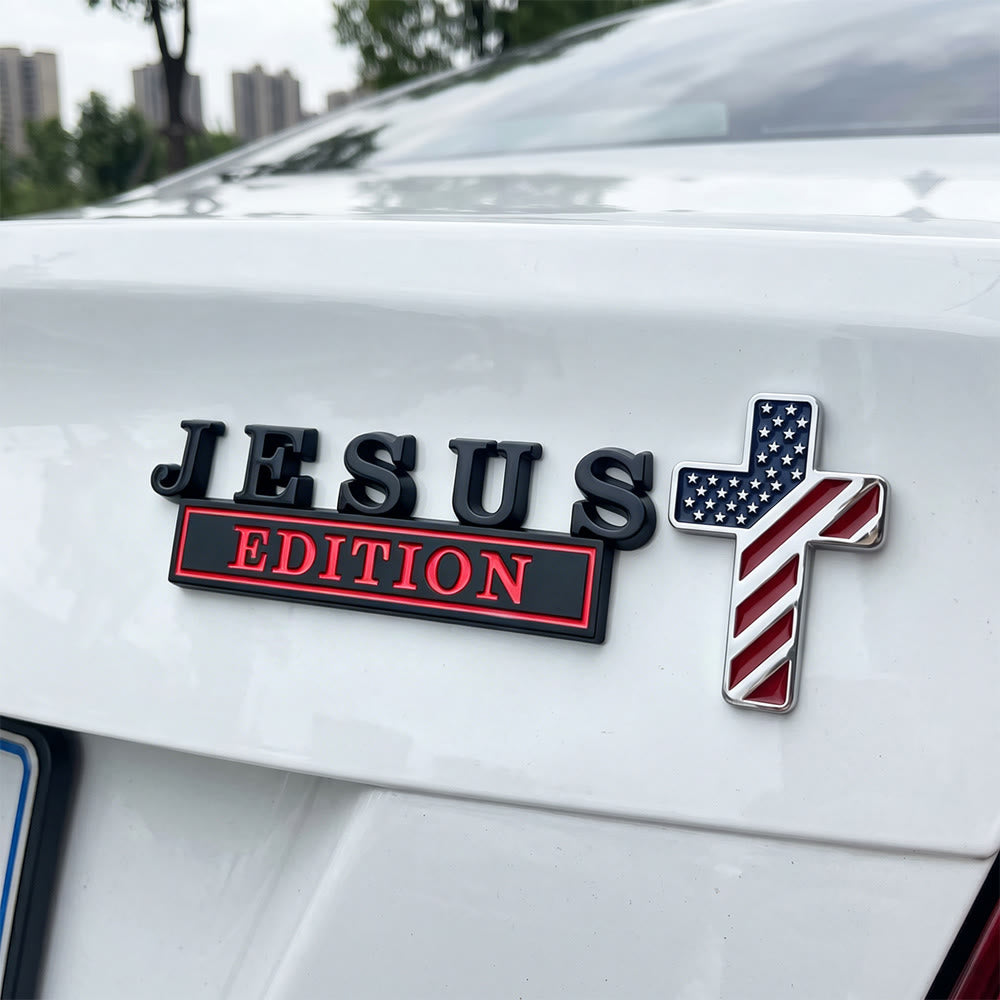 Christianartworkshop Insigne de voiture en métal 3D « Jésus » avec croix à motif drapeau américain : un symbole de foi et d'honneur national - Croix du drapeau américain - Jésus noir et rouge - image 6