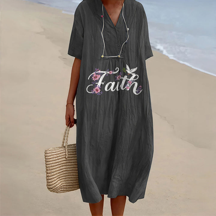 Christianartworkshop Robe midi de plage Faith Script blanche à imprimé colombes et fleurs, col en V - Noir - 4XL - image 6