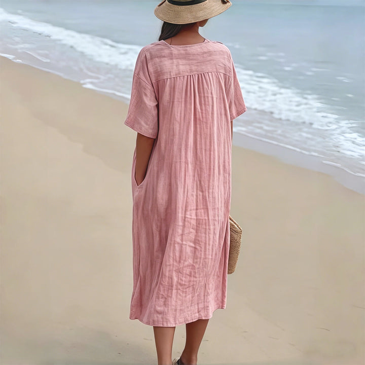 Christianartworkshop Robe midi de plage Faith Script blanche à imprimé colombes et fleurs, col en V - image 1