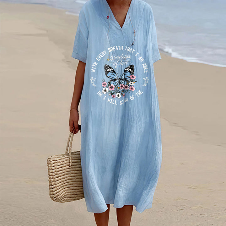 Christianartworkshop Robe midi à manches courtes et col en V ornée de versets bibliques, de papillons et de fleurs - Bleu - 4XL - image 9