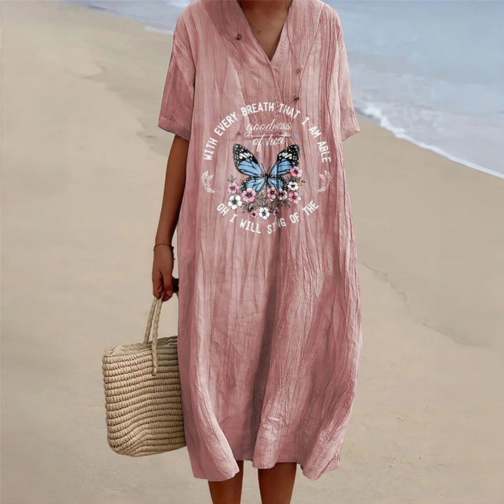 Christianartworkshop Robe midi à manches courtes et col en V ornée de versets bibliques, de papillons et de fleurs - Rose - 4XL - image 12