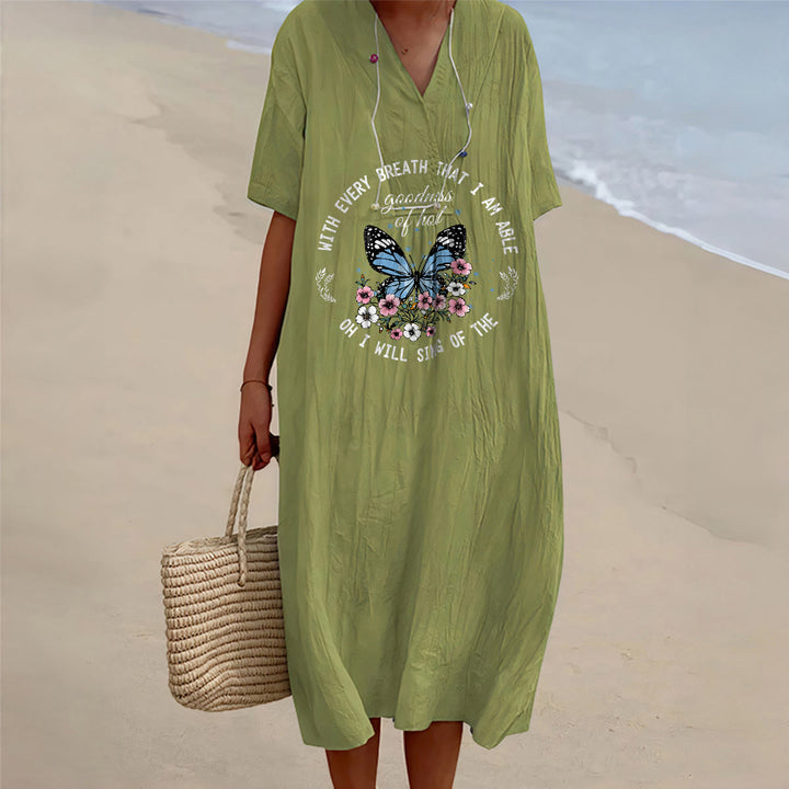 Christianartworkshop Robe midi à manches courtes et col en V ornée de versets bibliques, de papillons et de fleurs - Vert olive - 4XL - image 15