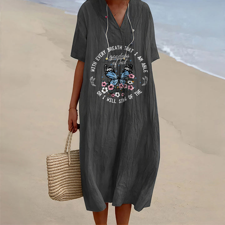Christianartworkshop Robe midi à manches courtes et col en V ornée de versets bibliques, de papillons et de fleurs - Noir - 4XL - image 6
