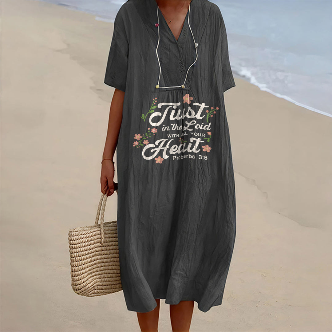 Christianartworkshop Fais confiance au Seigneur de tout ton cœur Proverbes 3:5 Robe midi fleurie à col en V - Noir - 4XL - image 9