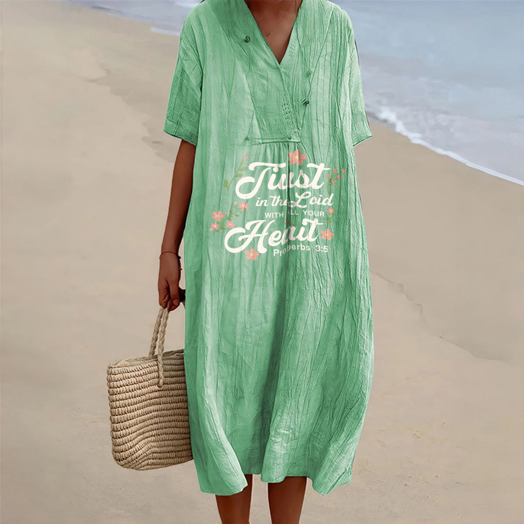 Christianartworkshop Fais confiance au Seigneur de tout ton cœur Proverbes 3:5 Robe midi fleurie à col en V - Vert - 4XL - image 6