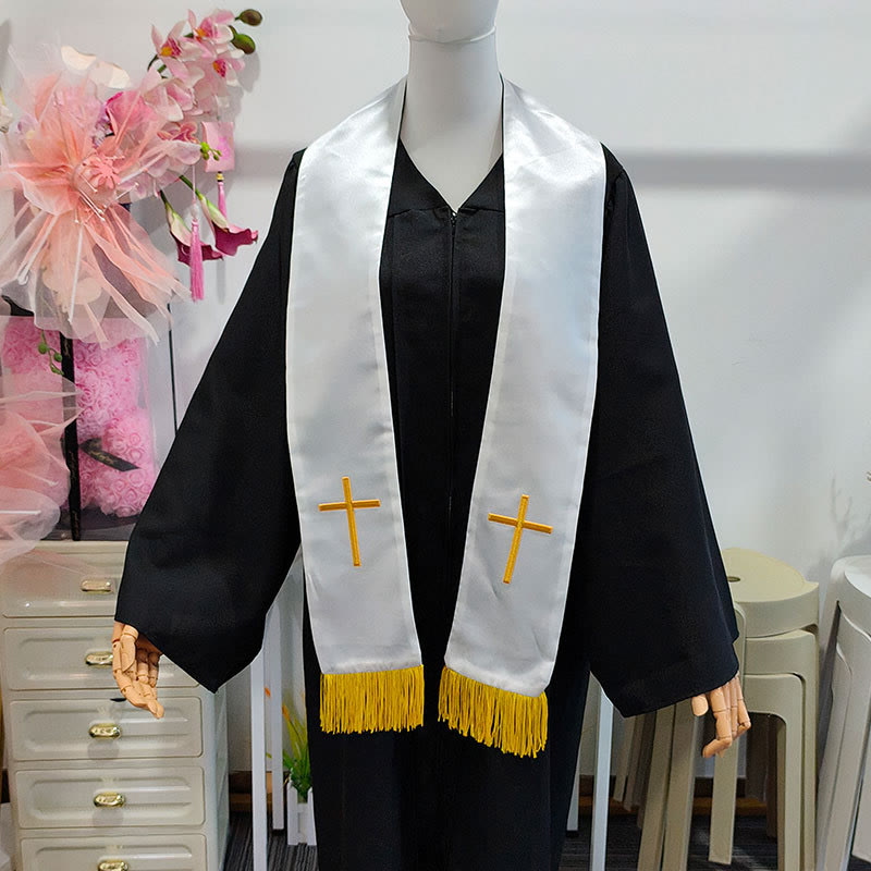 Étole de clergé traditionnelle multicolore de Christianartworkshop , col en V et col droit - image 1