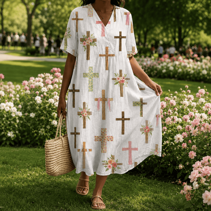 Robe midi à manches courtes et col en V à imprimé floral croisé Christianartworkshop - 4XL - image 0