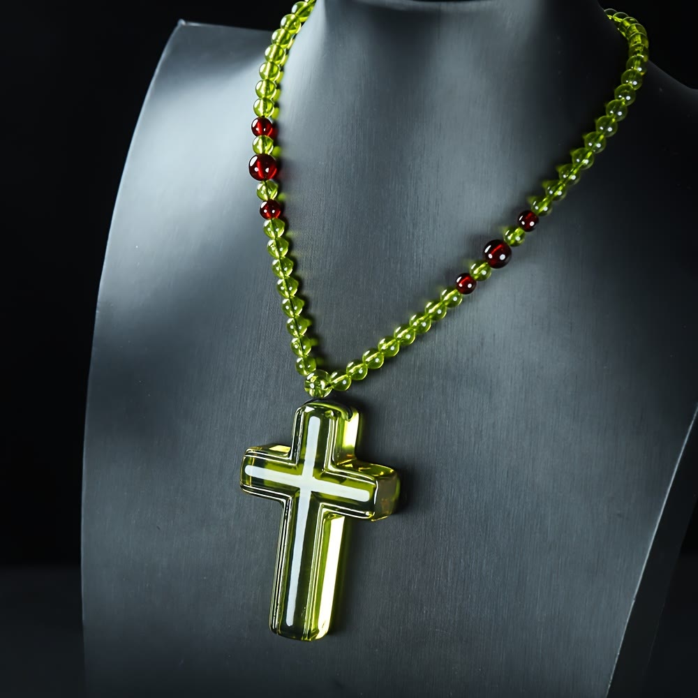 Christianartworkshop Pendentif croix en résine brillante imitation ambre avec cordon ajustable et perles alternées - image 4