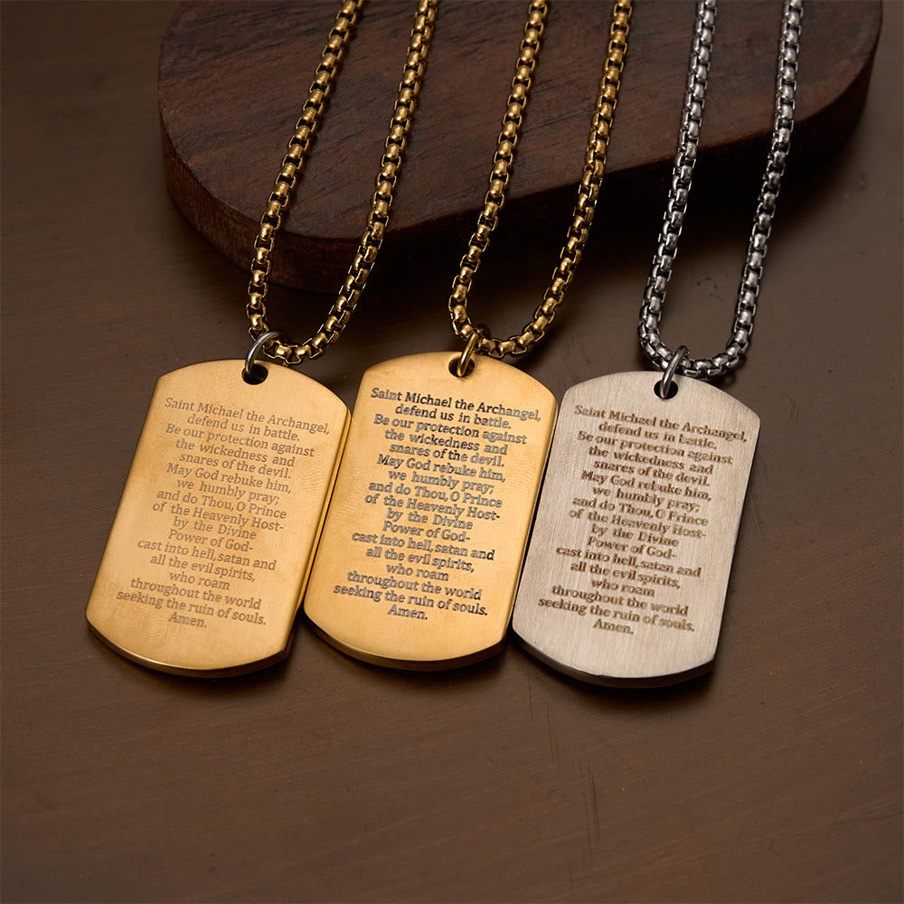 Christianartworkshop Collier à maillons avec plaque militaire gravée double face à l'effigie de l'archange Saint Michel : un emblème de dévotion sacrée et courageuse - image 1