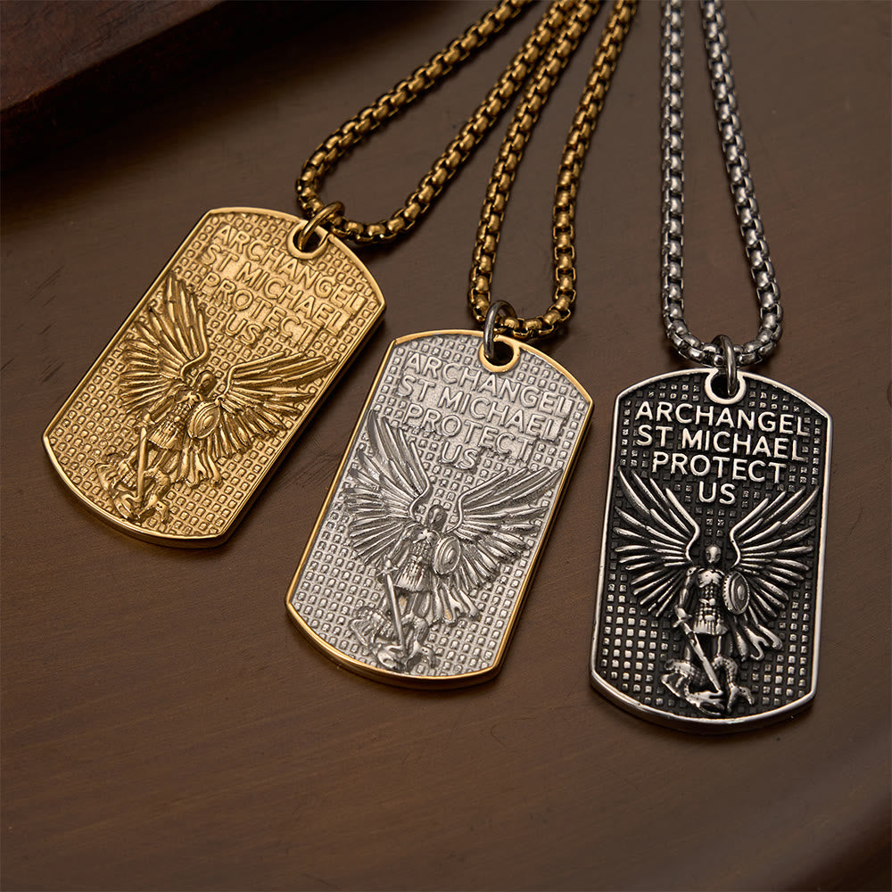 Christianartworkshop Collier à maillons avec plaque militaire gravée double face à l'effigie de l'archange Saint Michel : un emblème de dévotion sacrée et courageuse - image 2
