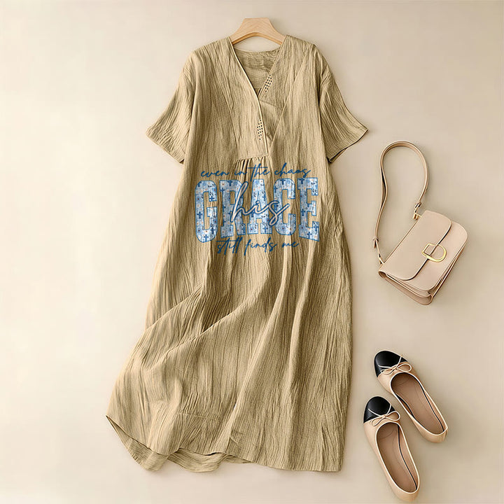 Christianartworkshop Robe midi ample à carreaux, col en V, style classique « His Grace Still Finds Me » - image 16