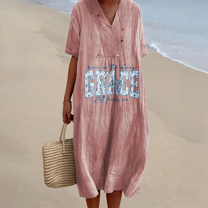 Christianartworkshop Robe midi ample à carreaux, col en V, style classique « His Grace Still Finds Me » - Rose - 4XL - image 3