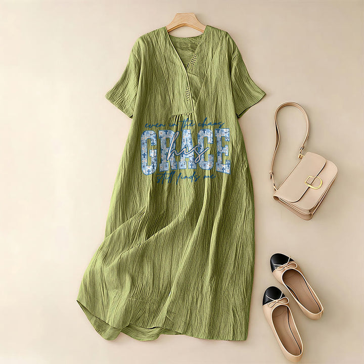 Christianartworkshop Robe midi ample à carreaux, col en V, style classique « His Grace Still Finds Me » - image 10