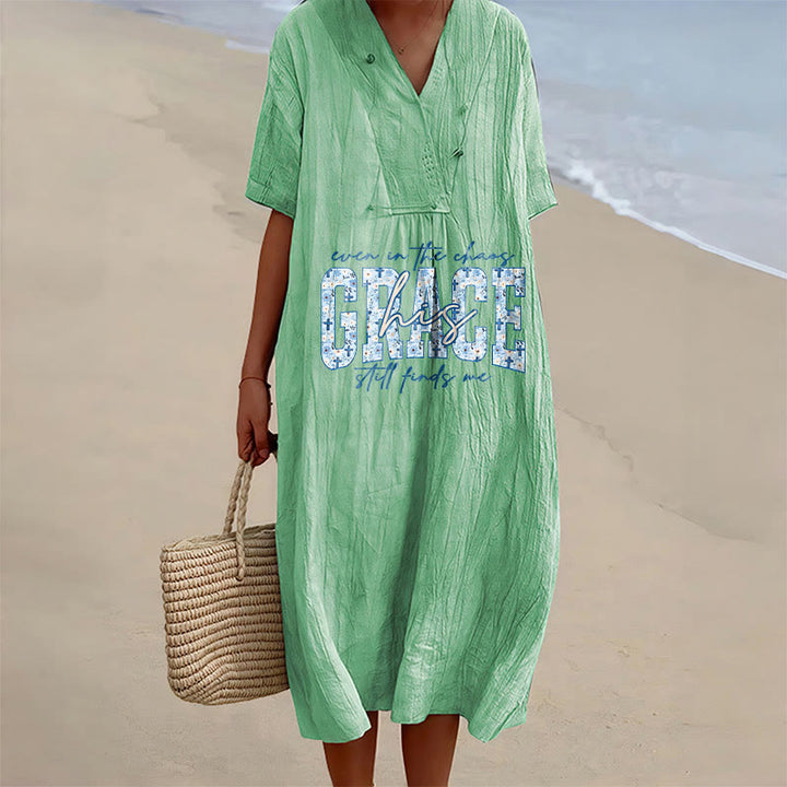 Christianartworkshop Robe midi ample à carreaux, col en V, style classique « His Grace Still Finds Me » - Vert - 4XL - image 12