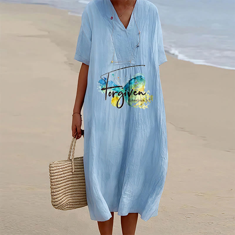 Christianartworkshop Robe midi à col en V avec papillon aquarelle et verset biblique, idéale pour une réunion à l'église. - Bleu - 4XL - image 12
