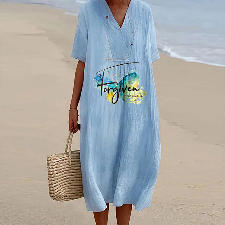 Christianartworkshop Robe midi à col en V avec papillon aquarelle et verset biblique, idéale pour une réunion à l'église. - Bleu - 4XL - image 12